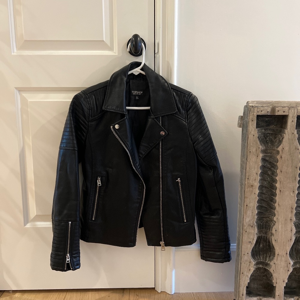 Nordstrom TopShop black  leather jacket size 2 new